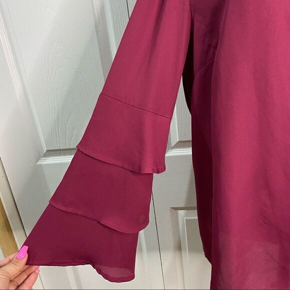 Liz Claiborne Career Berry Color Ruffled Long Sleeve Blouse - Picture 3 of 10